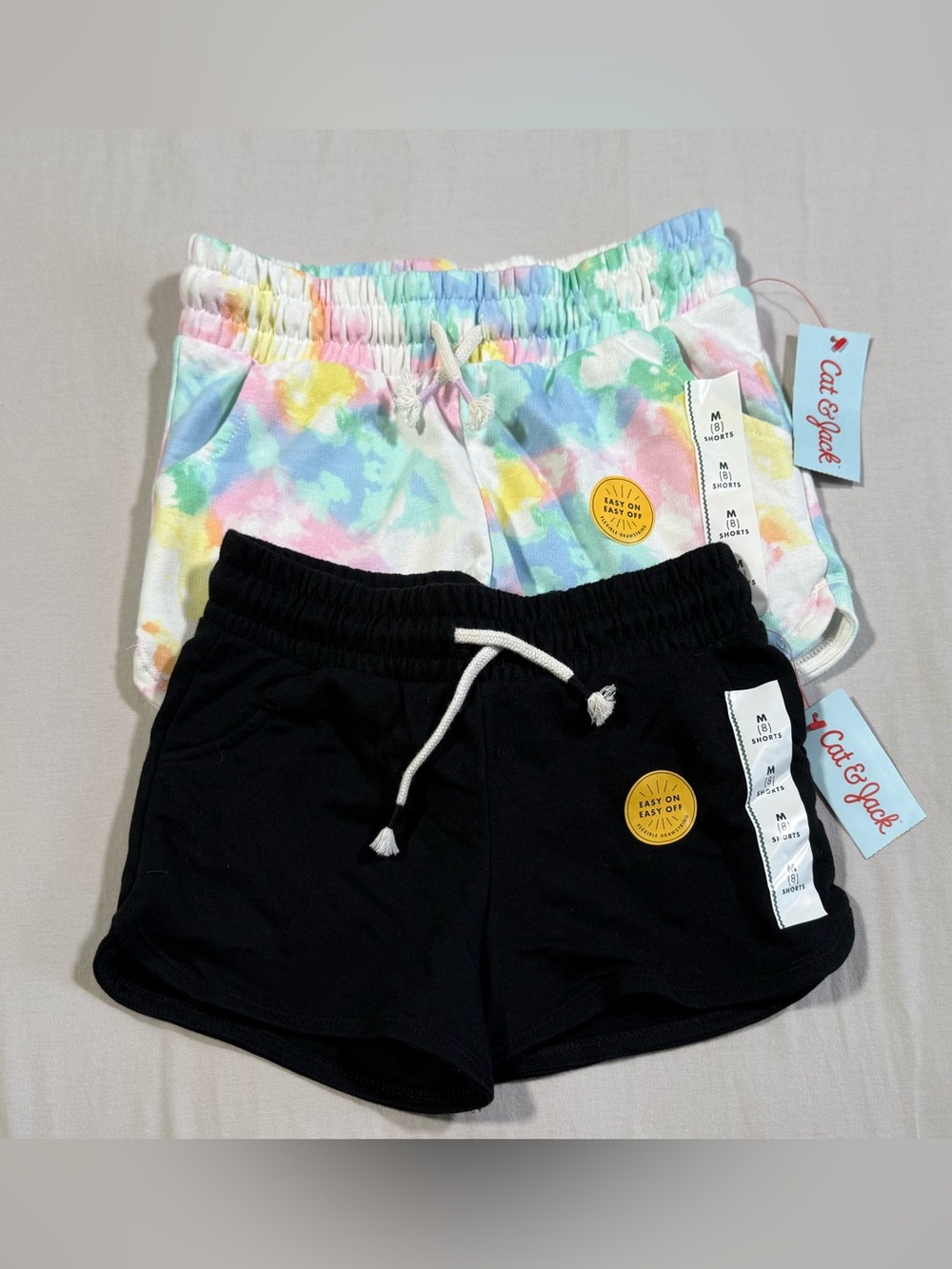 Lot of 2: Cat & Jack Black Terry Shorts + Pastel Tie-Dye
